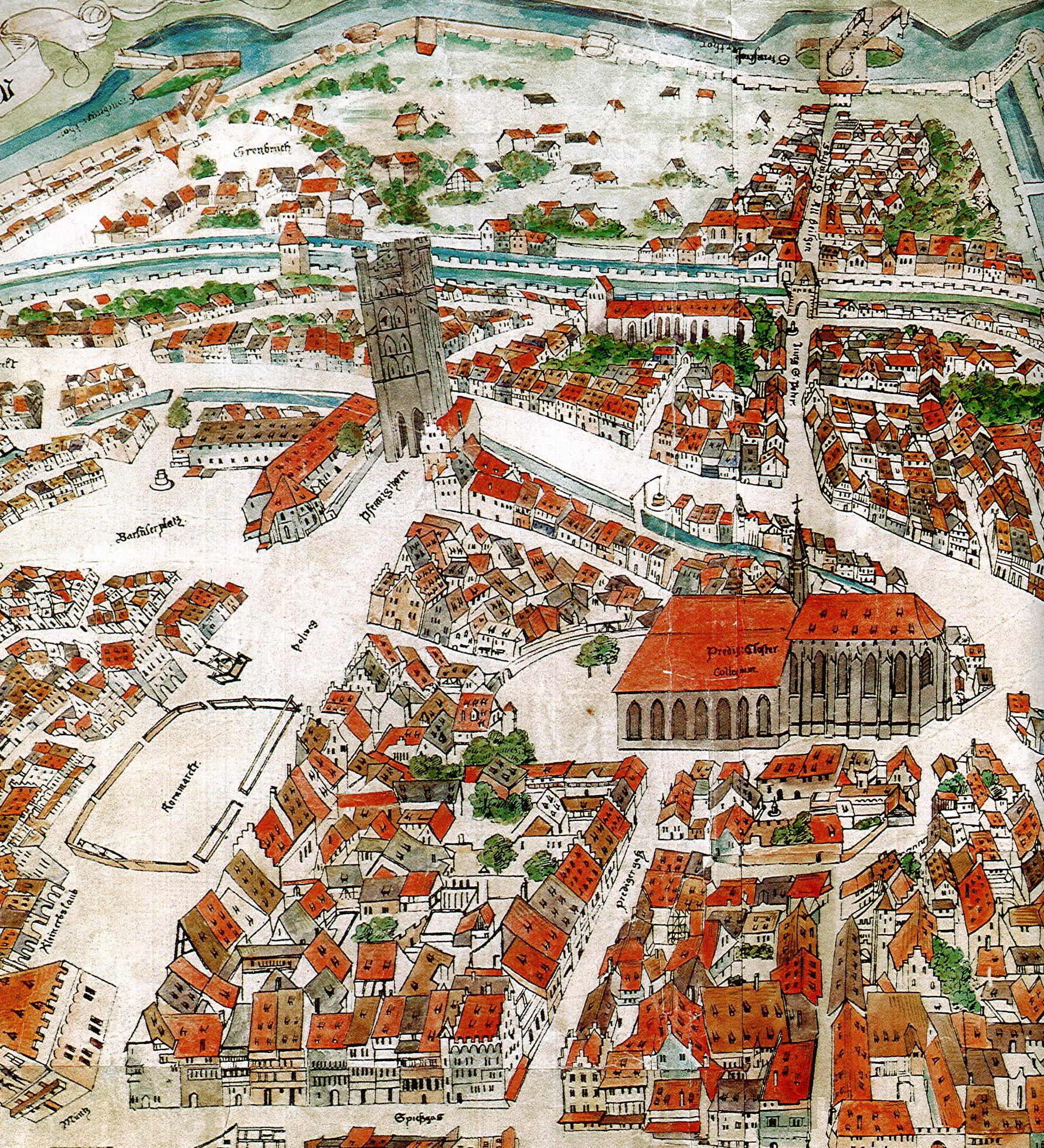 Vue du couvent des Dominicains en 1548, détail du panorama de Strasbourg par Conrad Morant